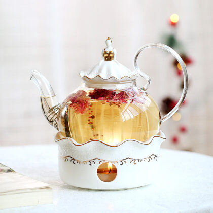 Vintage British Ceramic Glass Teapot with Candle Heating